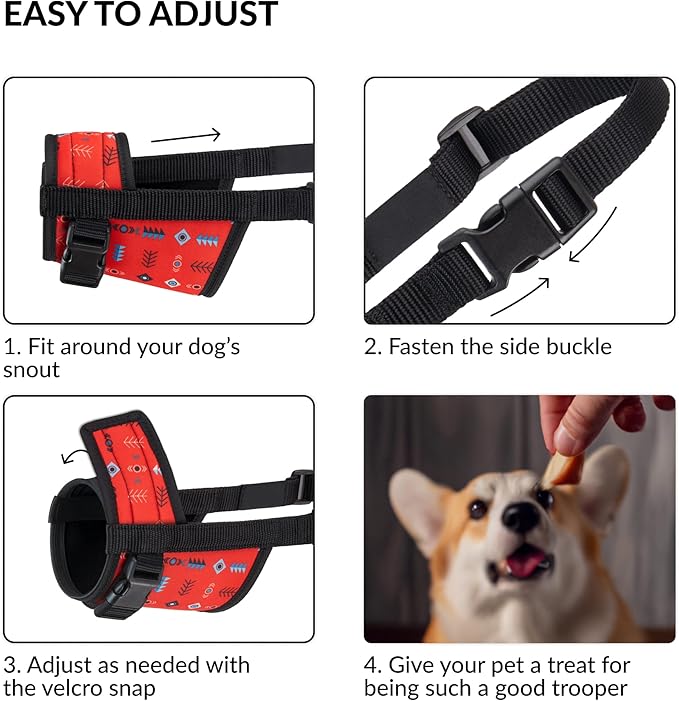 CollarDirect Dog Muzzle - Updated Design Adjustable Soft Breathable Tribal Nylon Dog Mouth Guard Cover for Small, Medium and Large Dogs, Anti Chewing, Barking & Biting (S, Pattern 1)