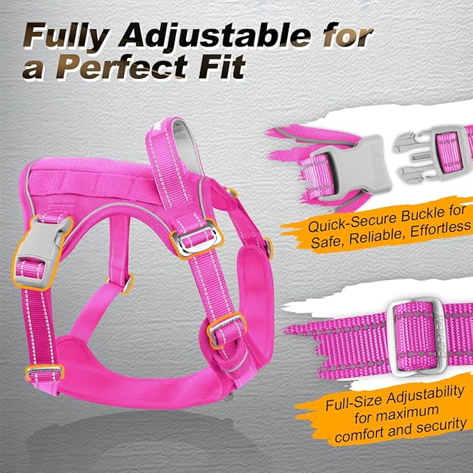 BARKBAY Service Dog Vest Tactical Dog Harness Medium Large Sized Dog Tags Personalized No Pull Adjustable Harness Reflective K9 Working Training Easy Control Military Molle System(Pink,S)