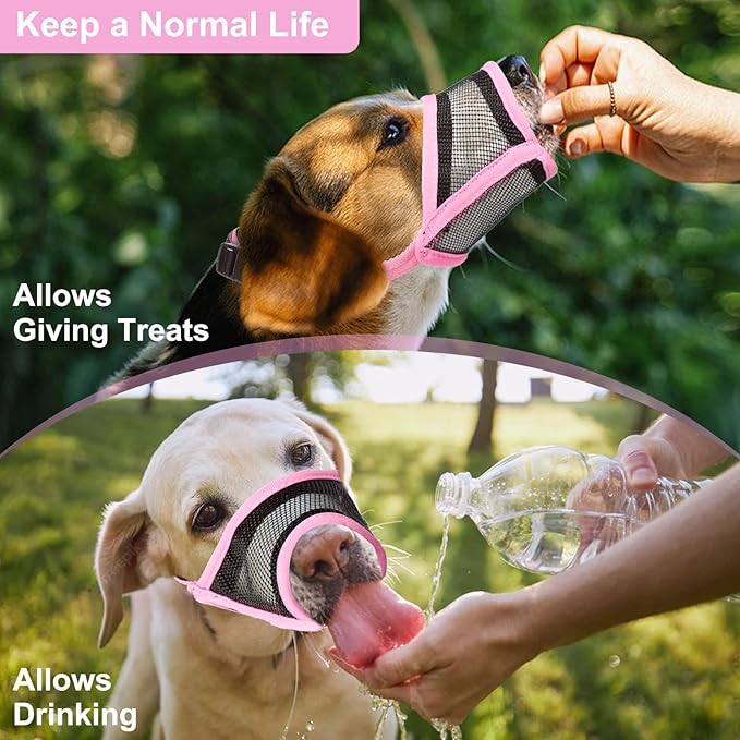 LUCKYPAW Dog Muzzle, Mesh Muzzle for Large Medium Dogs, Soft Mouth Cover to Prevent Biting Chewing, Drinkable Breathable Adjustable Puppy Mouth Guard(Pink, L)