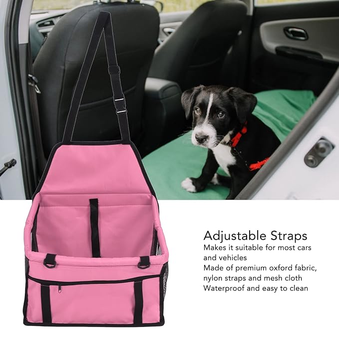 Stable Dog Car Seat, Portable Pet Booster Car Seat with Safety Leash, Waterproof Breathable Prevent Slip Dog Car Basket for Puppy Cat, Car Pet Supplies (Pink)