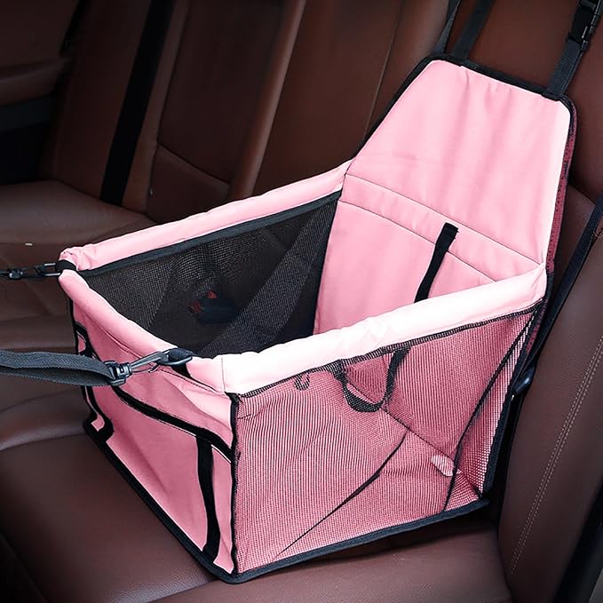 Pet Car Booster Seat for Small to Medium Pets with Reinforced Safety Structure Easy Install Travel Carrier Breathable Waterproof Pad Shortened Leash Belt Loops Secure Comfortable Vehicle (Pink)