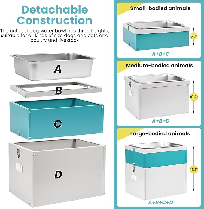 11L Automatic Dog Water Dispenser for Large Dogs Stainless Steel Bowl and Dog Food Storage Container (11L)