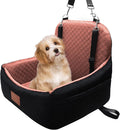 Dog Car Seat for Small/Medium-Sized Under 30 Pounds, Pet Car Seat Travel Bed with 2 Seat Belts and Headrest Seat Belts, Detachable Washable Covers and Side Storage Bags(Black/Brown)