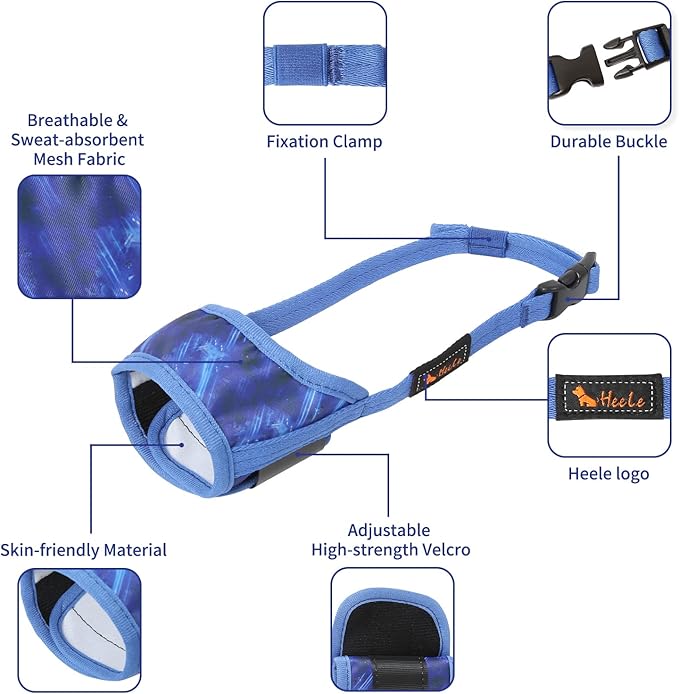 HEELE Dog Muzzle,Soft Nylon Muzzle Anti Biting Barking Chewing,Air Mesh Breathable Drinkable Adjustable Loop Pets Muzzle for Small Medium Large Dogs 4 Colors 4 Sizes (P-Sky Blue, XL)