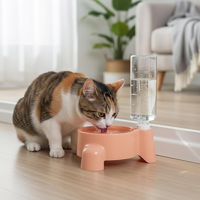 Elevated Pet Feeders with Removable Bottle 500ml Automatic Water Dispenser Dogs Bowl with Water and Food Detachable Food and Water Bowl