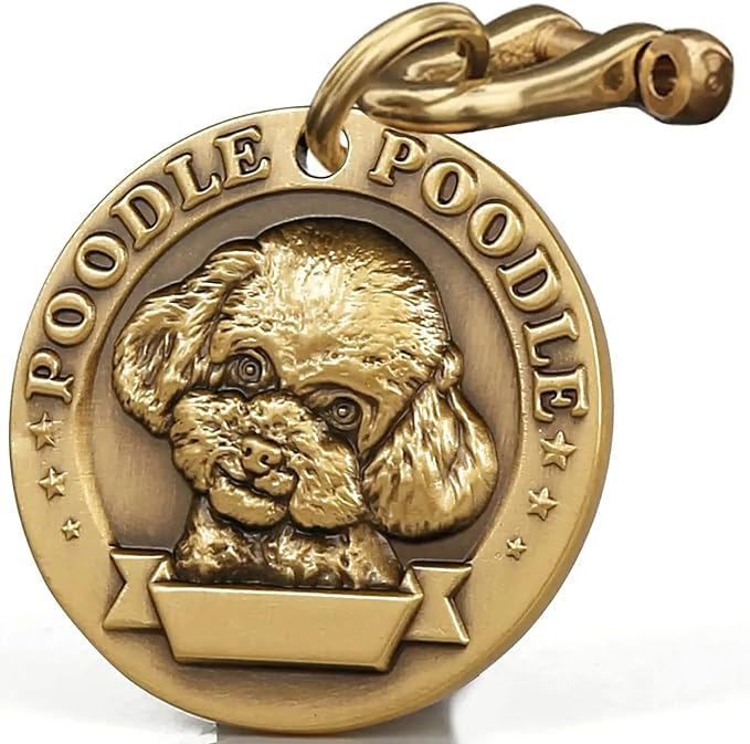 Vintage Pure Copper Pet ID Tags,Personalized Dog Tags,Three-Dimensional Relief Pet Pattern,Lettering on The Front and Back,Custom Pet Tags (B21-Poodle)