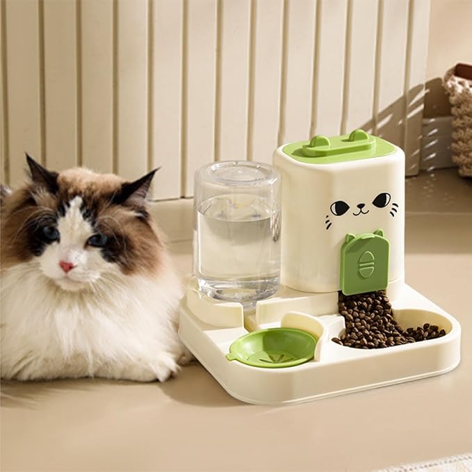 2 in 1 Automatic Pet Feeder and Water Dispenser with 1800ml Food Capacity, 800ml Water Container for Cats and Small Dogs, Travel Feeding Station- Green