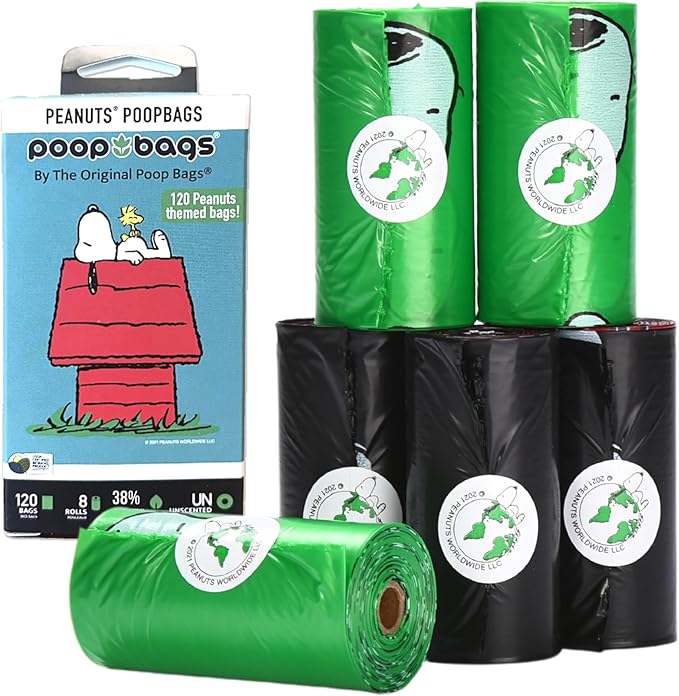 The Original Poop Bags® Peanuts Dog Waste Bags – 38% USDA Certified Plant Based, Leak-Proof & Durable Leash Rolls, Unscented (120 Count)