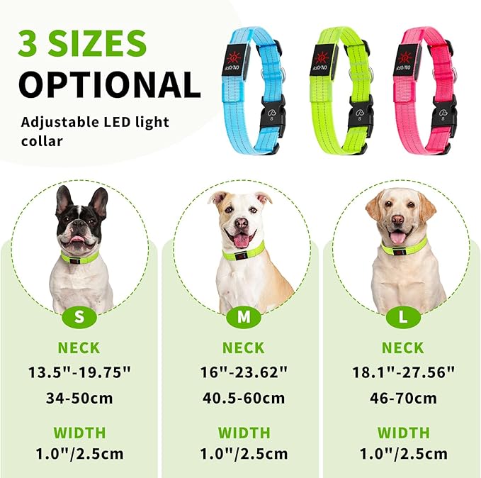 Light Up Dog Collars, LED Dog Collar Light Adjustable USB Rechargeable Super Bright Safety Light Glowing in The Dark Reflective Dog Collar for Medium Large Small Dogs