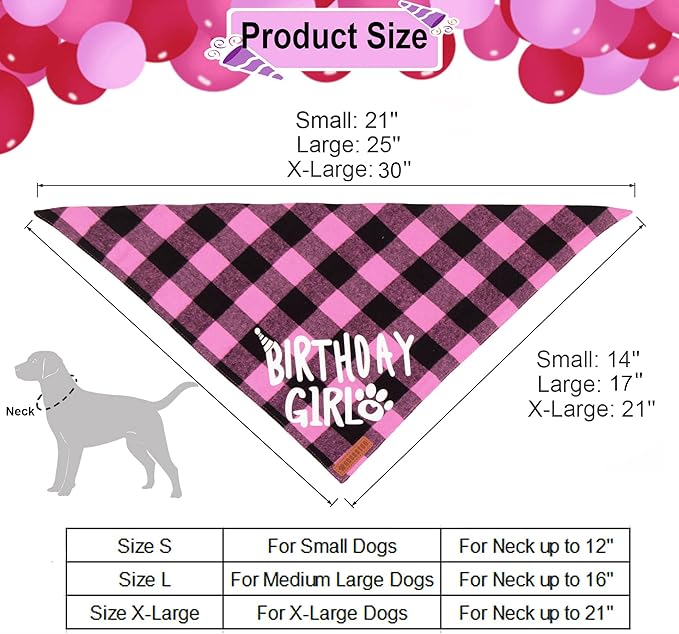 ADOGGYGO Dog Birthday Party Supplies, Multi Size Offered, Birthday Girl Dog Bandana, Pink Party Hat Crown with Numbers for Medium Large Dogs Pets (Large)