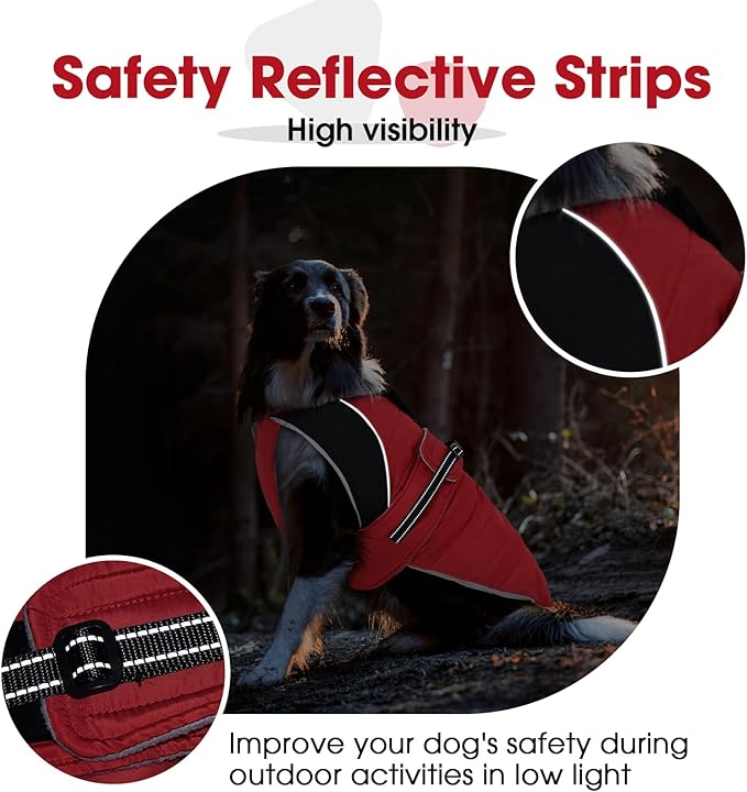 Nanaki Large Dog Coat Rainproof-Warm Giant Breed Dog Jacket with Leash Hole, Fleece Lining Reflective Great Dane Winter Coat Doberman Jacket for Cold Weather Outdoor Walking Hunting, Camping, Red 3XL