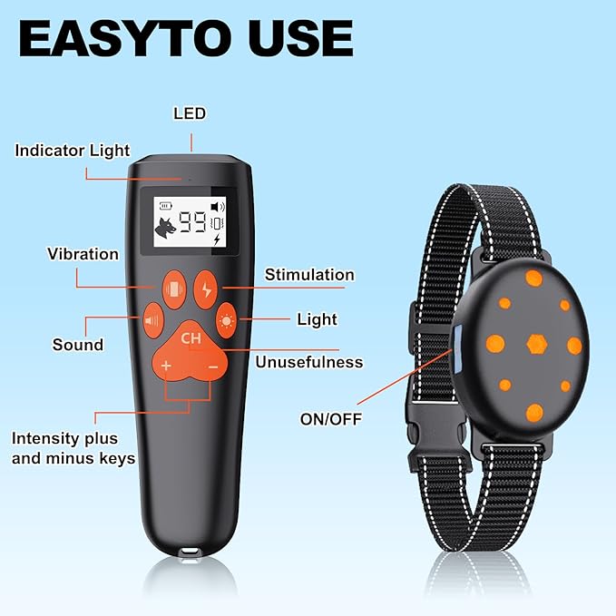 Shock Collar, Rechargeable Electric Dog Training Collar, 1000Ft Remote Range Dog Training Collar with Beep Vibration and Shock, for Small Medium Large Dogs (Red) (1-2) (1&1Orange)