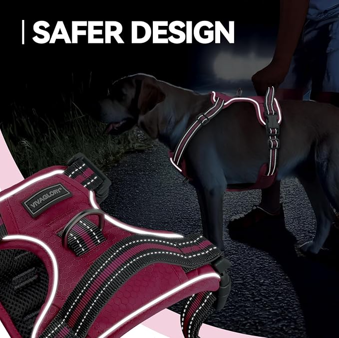 VIVAGLORY Dog Harness Easewalk No Pull Dog Harness with Handle Front Clip & Back Clip for Training Walking Lifting, No Pull Adjustable Easy On Padded Comfortable for Pet, XL, Pink - Patterned