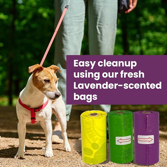 FPN Dog Poop Bags – 16 Rolls - 240 Bags, 13″ x 9″, Fits Most Dispensers – Biodegradable, Leak-Resistant & Earth-Friendly Pet Waste Bags (Lavender)