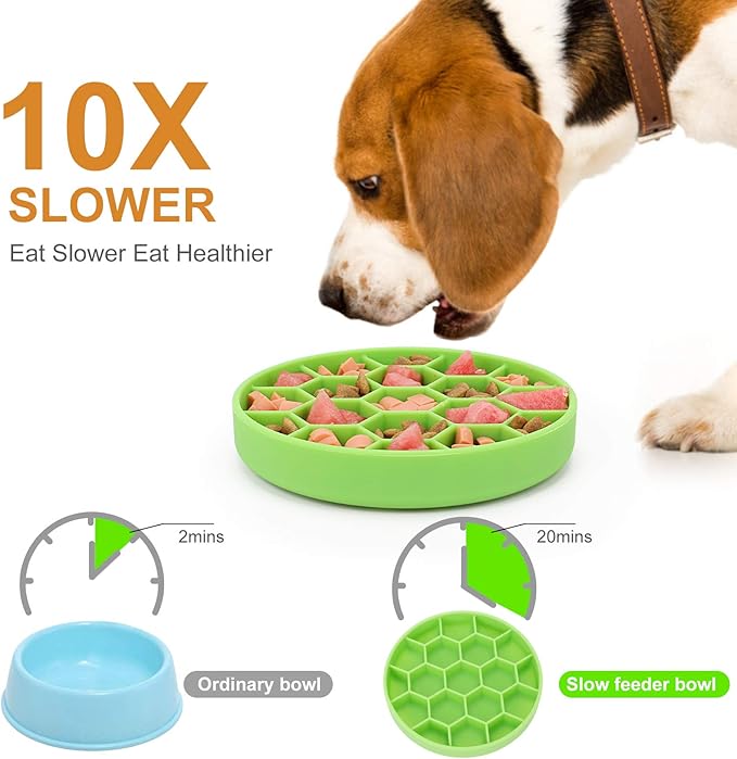 Pawow Silicone Slow Feeder Dog Bowls, Feeding Vessels for Pets with Suction Cups, Honeycomb Shape & Non-Slip Design, Boredom and Anxiety Reducer Slow Feeder for Large, Medium, Small Breed Pet