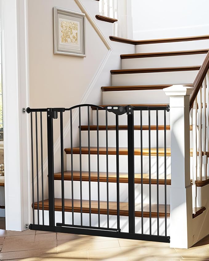 InnoTruth 29-39.6”Baby Gate for Stairs & Doorways,30" Tall Dog Gate for Pets,Dual-Lock Safety and One Hand Opening Design,Pet Gate for Hallways,Outdoors,Wall-Friendly Pressure Mounted, Pure Black