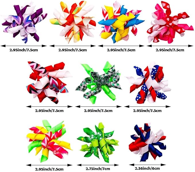 PET SHOW 20pcs/10pairs Curly Dog Hair Bows with Rubber Bands for Small Medium Dogs Spiral Puppy Swirl Topknot Cat Festival Hair Accessories Pet Favor Gift (Holiday Assorted)