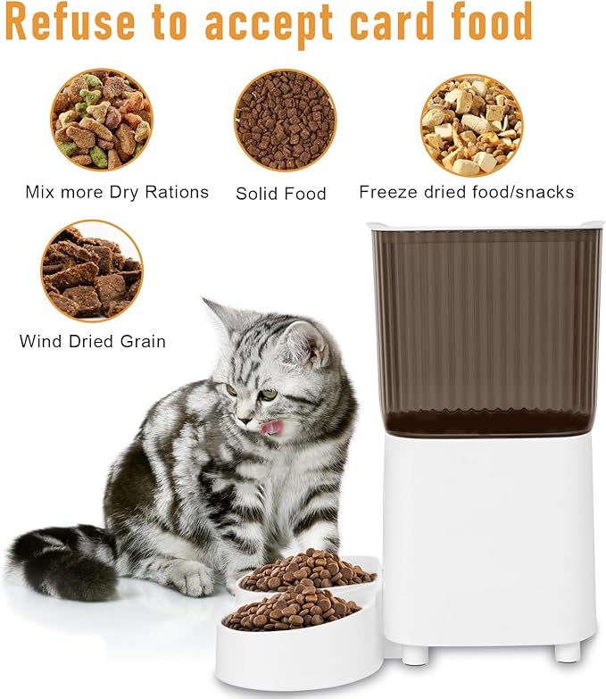 Smart Pet Feeder with Dual Bowls,WiFi APP Remote Control 5L Transparent Storage Bucket Automatic Cat Food Dispenser, Timed Quantitative Battery and USB Power Supply Dog Feeder 1 Set