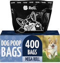 Reli. Dog Poop Bags (400 Bags - Large Single Roll) | Dispenser Box | 9x13" Large Doggie Poo Sack | Use for Yard Pickup | Bulk Single Roll | Unscented, Leak Proof (Black)