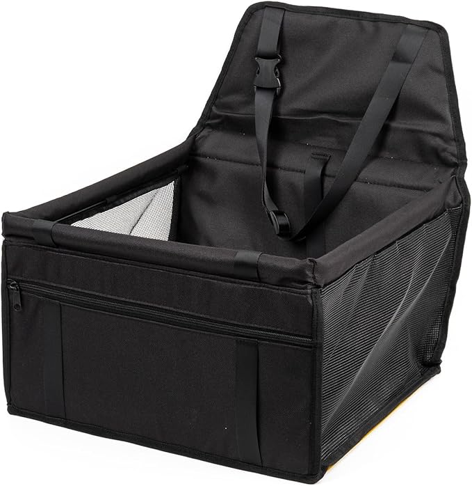 Cushioned Car Ride Bed - Dog Safety Travel Crate | Puppy Travel Safety Gear, Pet Vehicle Bed, Soft Dog Booster Seats with Storage Pockets, Clip-Onn Leashs Portable Car Carrier