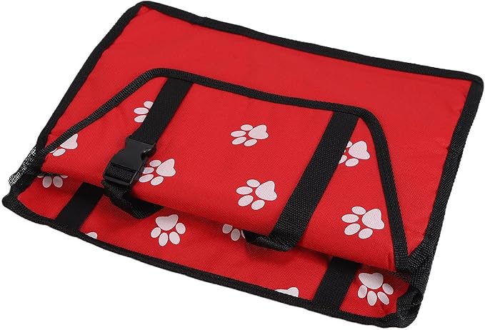 Pet Carrier Cage Dog Car Seat Bear Pattern Washable Foldable Pet Safety Travel Seat with Support Rod for Cars Oxford Cloth Material (Red paw Print Support Stick Style)