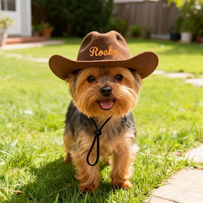 Personalized Dog Cowboy Hats with Name, Custom Cowboy Hat for Dog, Holiday Party Cowboys Costume for Puppy, Pet Tiny Cowboy Cap Birthday Gifts for Pet