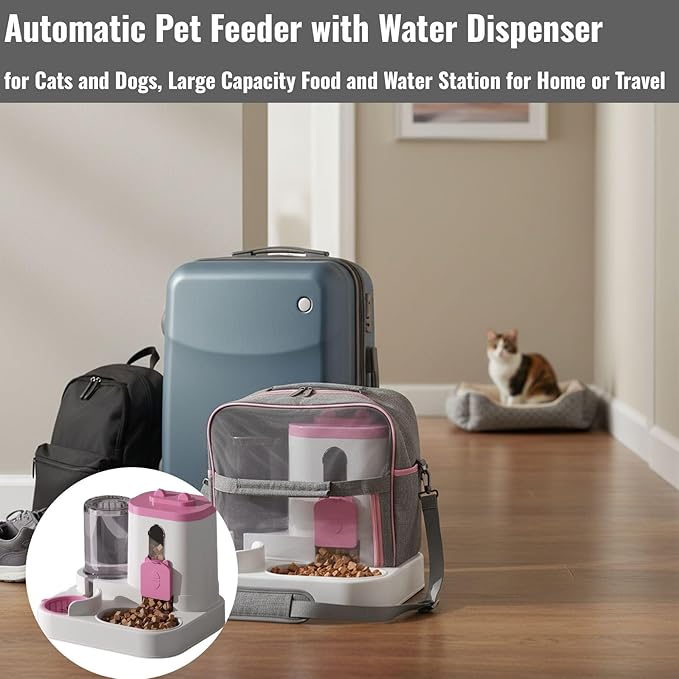 Automatic Pet Feeder with Water Dispenser - Self-Feeding Station for Cats and Dogs, Ideal for Home or Travel Use