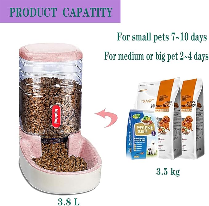 Automatic Feeders and Waterer Dog Cat Food Feeder Water Dispenser Gravity Food and Water Dispenser Automatic Food Dispenser for Small Large Pets Pink