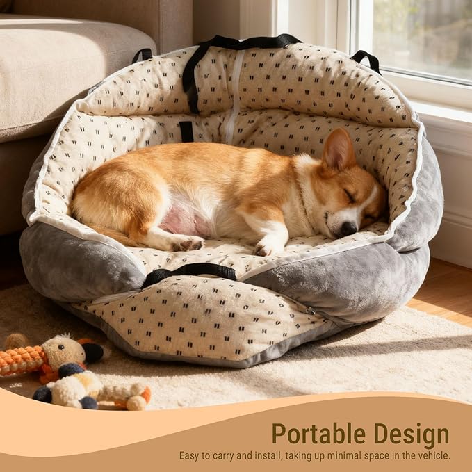 Pet Booster Car Seat, Comfortable All Seasons Universal Portable Small Puppy Car Carrier Bed for Travel Camping Safe Cozy PP Cotton Material 60x50x50cm