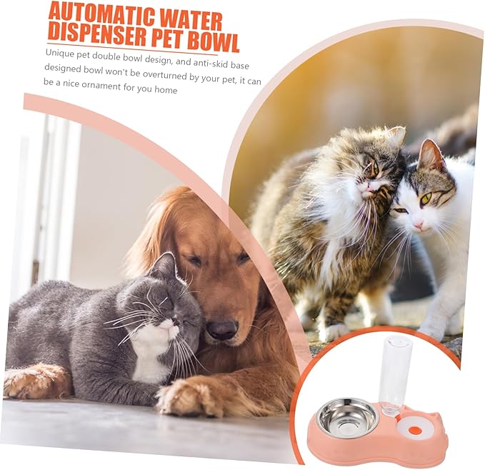 1set Automatic Pet Feeder and Water Dispenser for Dogs and Cats Dual Bowl Design Non- Base Convenient and Easy to Pet Feeding