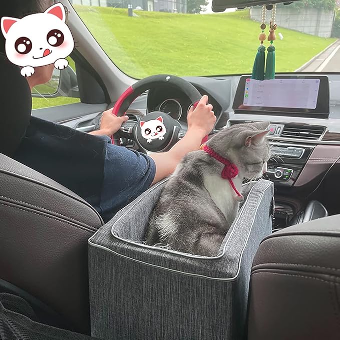 Pet Car Booster Seat,Cat and Dog car seat Cushion,Small Dogs Armrest Booster Seat for Car,with Safety Tethers,for Small Pets Up to 12 Lbs,Non-Slip Base