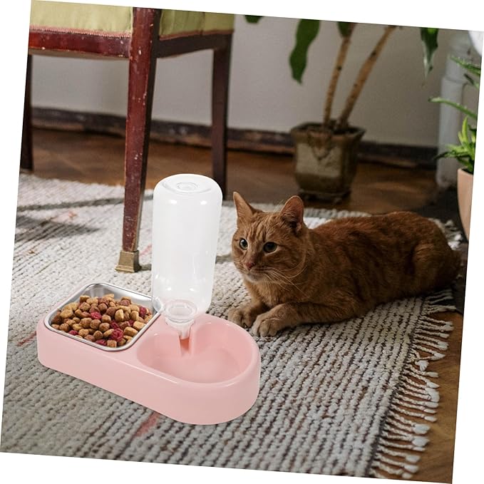 SUPVOX Automatic Pet Water Feeder Bowl for Dogs and Cats Creative Dual Drinking Tool Non-Tipping Design Smooth Surface for Home and Pet Shops Pink