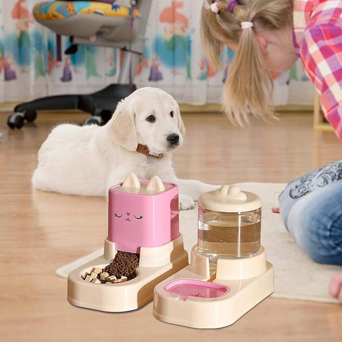 Automatic Cat Feeder, Auto Fill Cat Water Bowl, Cat Food Dispenser, Anti-Slip Automatic Pet Waterer, Large Capacity Cat Water Dispenser, Cute Dog Feeding Bowls (C)