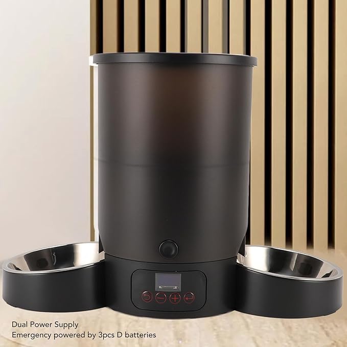 Automatic Cat Feeder, 3L Large Capacity Timed Cat Feeder with Stainless Steel Bowl, Pet Food Dispenser Dog Feeding Station Dry Food Dispenser Smart Pet Feeder for Cats Dogs (Black)