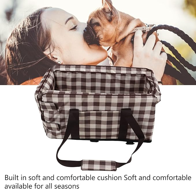 Dog Car Seat, Plaid Square Dog Car Seat, Soft Waterproof Dog Car Seat, Portable Stable Dog Armrest Booster Seat with Adjustable Pillow Pet Seat for Dogs and Cats