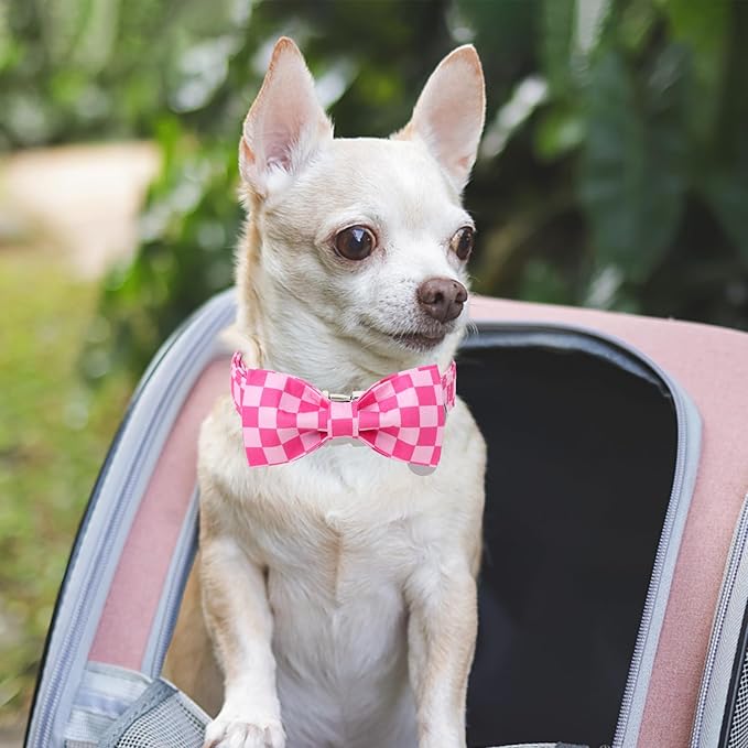 Dog Collar with Bow Tie,Pink Bow Dog Collar with Adjustable Buckle,Cotton Puppy Collar for Small,Medium,Large Dogs