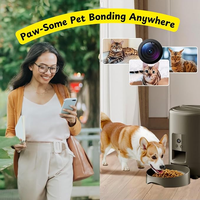 PeekABowl Smart Pet Feeder - Automatic & Interactive Feeder - Live Camera, 2-Way Audio, Feeding App, 2L Capacity - Cat & Dog