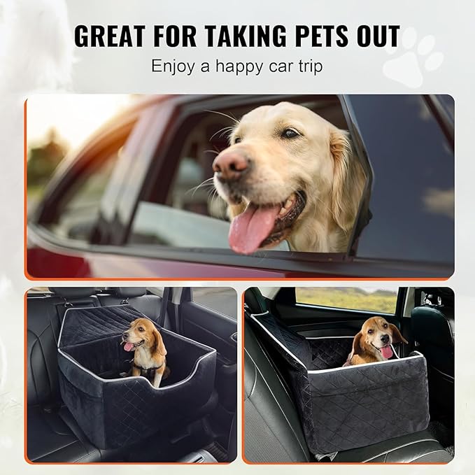 Dog Car Seat for Large Medium Dogs up to 60 lbs or 2 Small Dogs – Elevated Dog Booster Seat for Cars with Memory Foam Cushion, Backseat Pet Car
