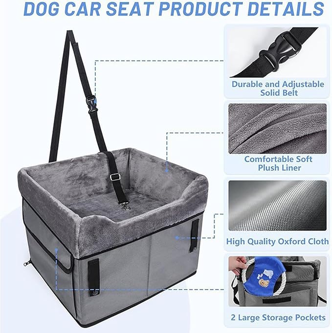 Dog Seat for Car,Washable Plush Booster Carrier | Dog Car Bed with Storage Pockets,for Under 25 Lbs Vehicle Travel Road Trip Back Front Center