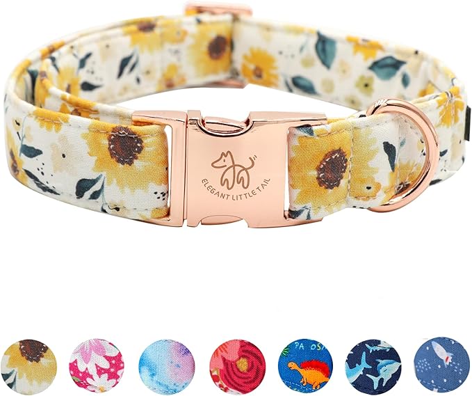 Elegant little tail Dog Collar, Sunflower Pattern Pet Collar Durable Cute Dog Collars Summer Fall Female Pet Gift Adjustable Dog Collar for X-Large Dogs
