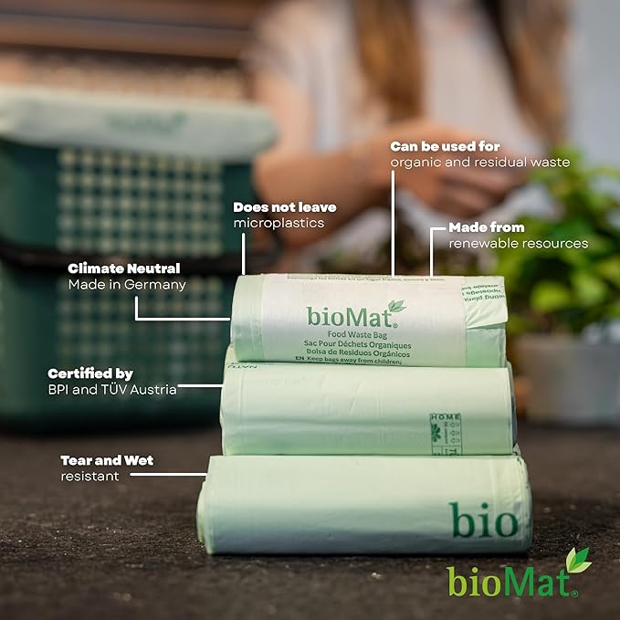 bioMat 64 Gallon Compostable Trash Bags, 10 Count, Extra Large Kitchen Compost bags for Food Waste, BPI ASTM D6400 Certified Kitchen Food Scrap Waste Bags