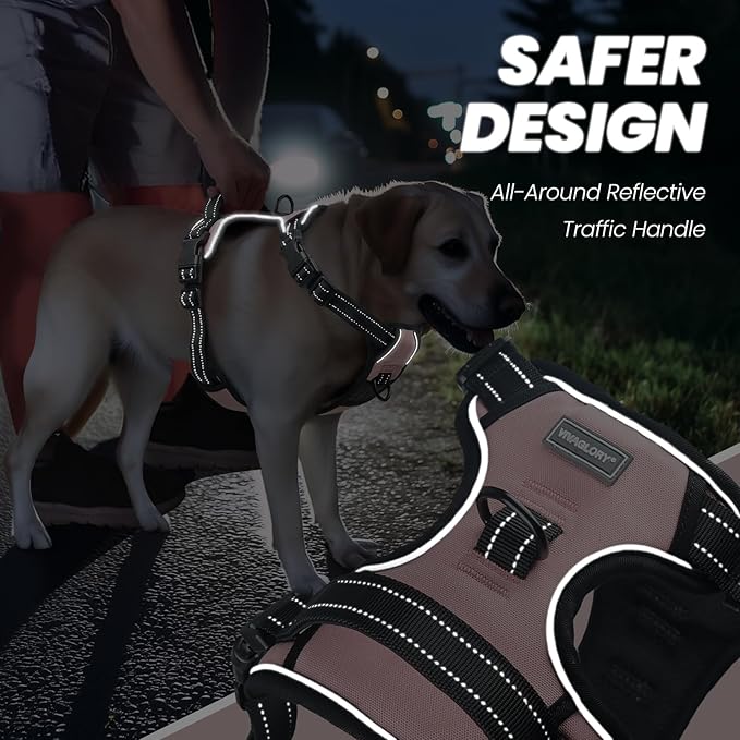 VIVAGLORY Dog Harness Easewalk No Pull Dog Harness with Handle Front Clip & Back Clip for Training Walking Lifting, No Pull Adjustable Easy On Padded Comfortable for Pet, XS, Sakura Pink - Plain