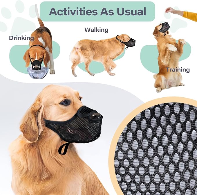 LUCKYPAW Dog Muzzle for Large Medium Small Dogs, Patented Mesh Muzzle to Prevent Biting Chewing Eating, Soft Mouth Guard with Front Opening Design for Drinking Panting (Grey, XS)