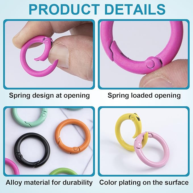 Spring O Rings,Round Spring Snap Keyring, Metal Carabiner Clips for Keychain Handbag Purse Dog