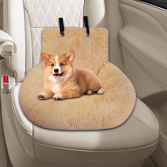 Car Seat Dog,Plush Puppy Car Seat Cushion - Non-Slip Travel Bed Pet Cushion for Traveling Camping Kitten Road Trip Daily Commuting Vet Visit Adventures