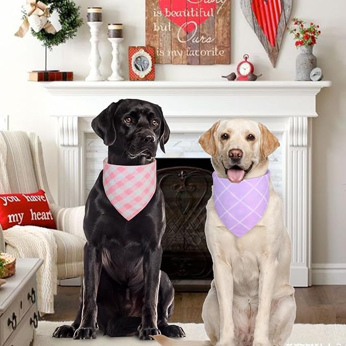 Summer Dog Bandanas Girl Small 2PCS, Purple Pink Daisy Scarf, Durable Triangle Reversible Bibs Spring Handkerchief for Puppy Pet