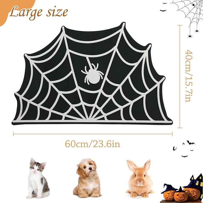 Halloween Pet Mat for Food and Water, Pet Feeding Mat for Dog Cat Bowl Absorbent Anti-Stain Non-Slip Quick Dry Easy Clean Floor Placemat, Pets Accessories Indoor (Spider Web)