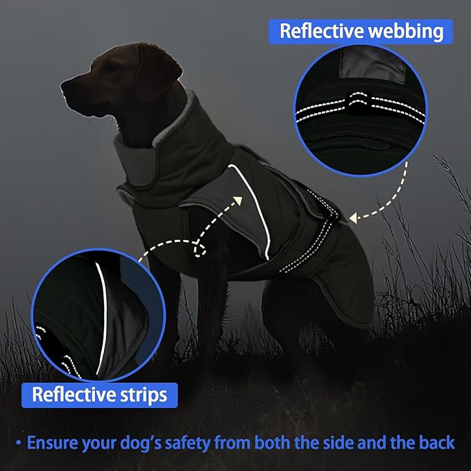 MIGOHI Thermal Large Dog Fleece Jacket - Rainproof Coat for Large Dogs, Thick Dog Winter Coat,Snow Jacket for Dogs Windproof for Hunting Camping,Windy Chilly Days,Doberman,Great Dane,3XL,ArmyGreen