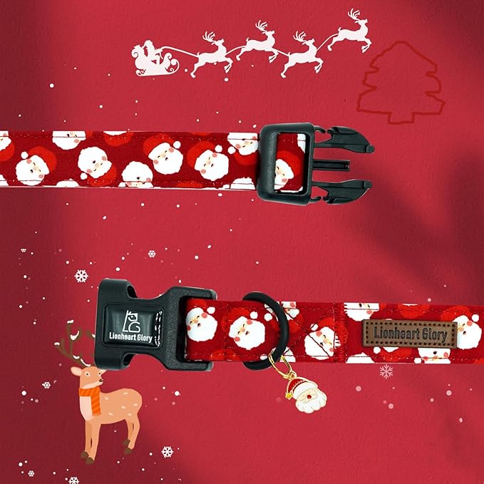 Lionheart glory Christmas Dog Collar Red Santa Claus Cute Dogs Collar - Adjustable Unique Design Safety Soft Collars for Medium LargeDogs Female Male Xmas Pet Collars