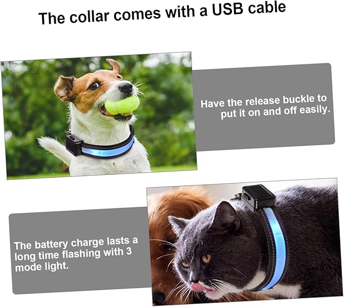balacoo 1set Led Solar-Powered Dog Collar Glowing USB Rechargeable Flashing for Nighttime Visibility for Camping and Outdoor Adventures